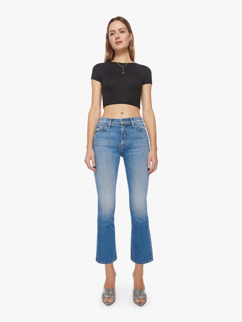 Mother The Outsider Ankle Jean High On The Hog Slim Flare Stretch Denim 25